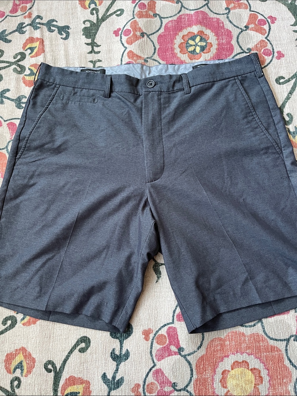Nordstrom Charcoal Flat-Front Stretch Shorts
